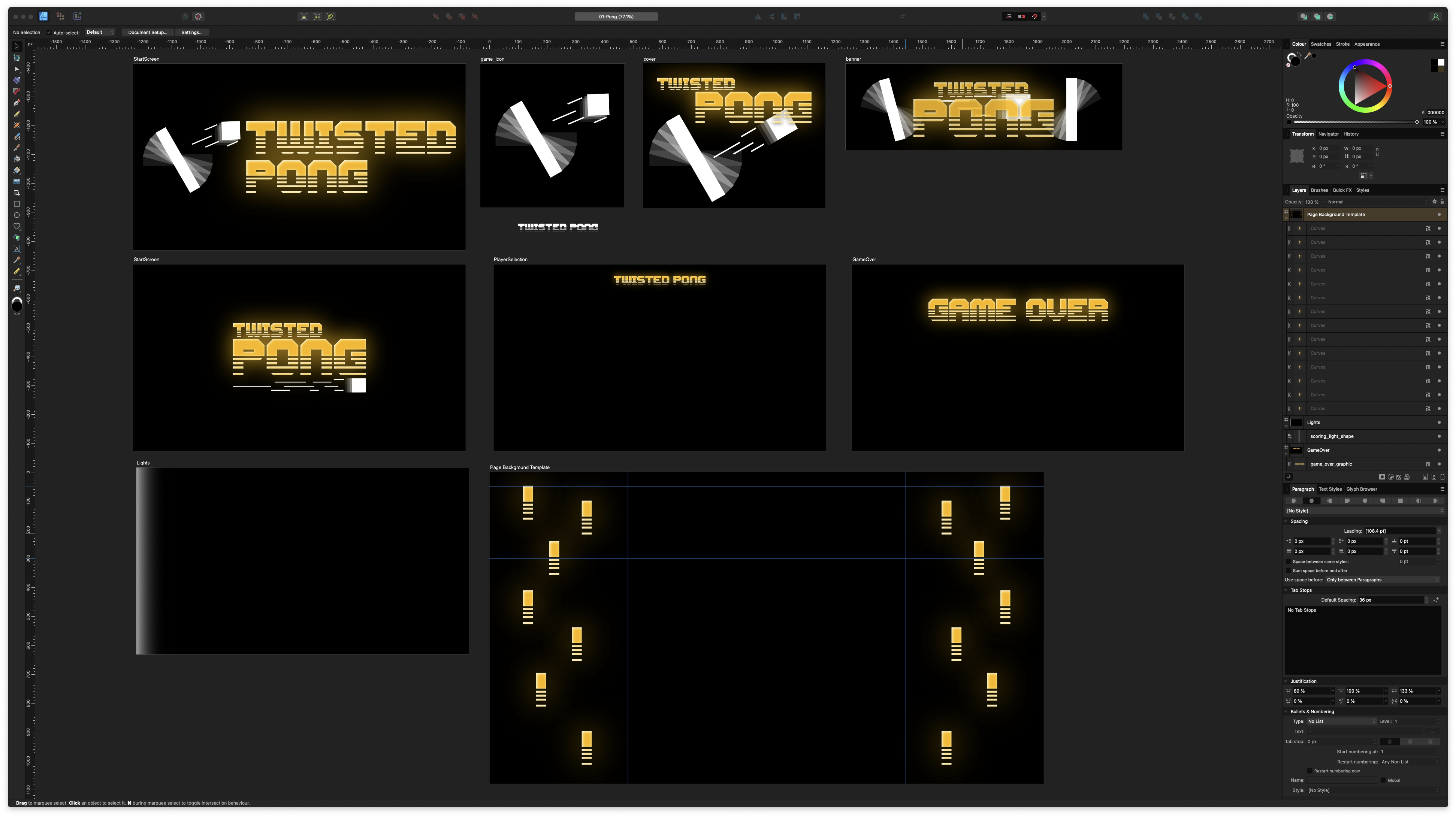 Game page assets on Affinitiy Designer